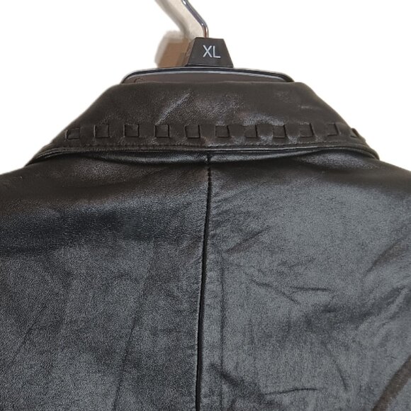 Tiboa Leathers Blazer Womens Medium Petite Black 100% Leather Woven Trim Jacket - Picture 9 of 10